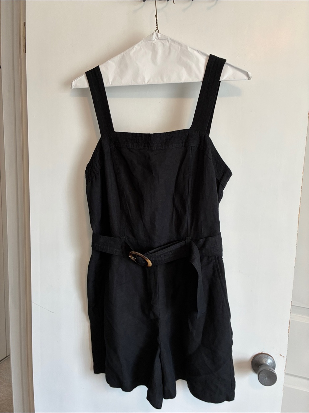 LOFT Black Linen Romper with Belt size 8